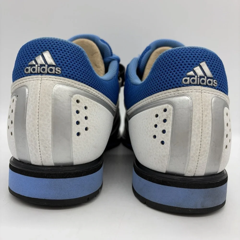 Adidas Mens 11 Powerlift 2 Weightlifting Shoes Blue & White w/ Black 3-Stripes